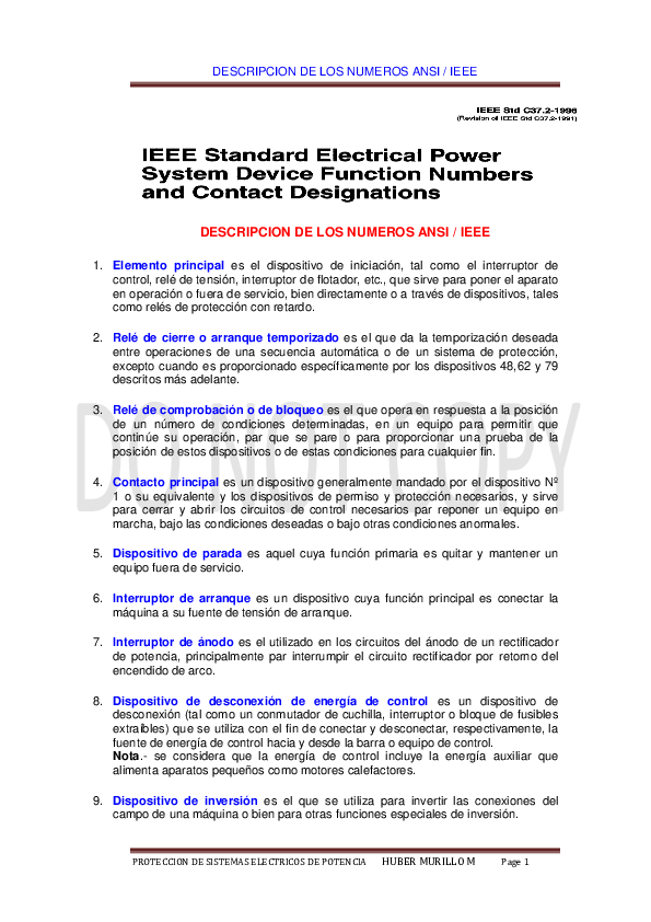 (PDF) DESCRIPCION DE LOS NUMEROS ANSI / IEEE DESCRIPCION DE LOS NUMEROS ...