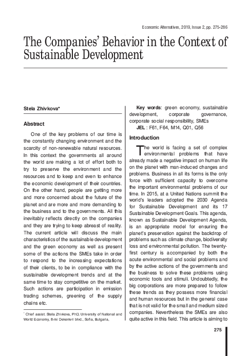 (PDF) The Companies’ Behavior in the Context of Sustainable Development