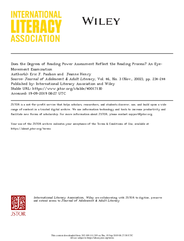 (PDF) Does the Degrees of Reading Power Assessment Reflect the Reading