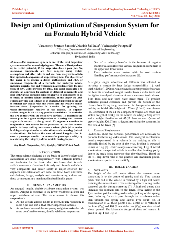 (PDF) Design and Optimization of Suspension System for an Formula