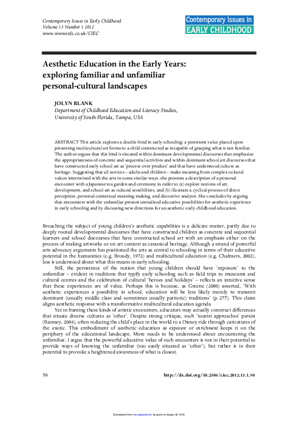 (PDF) Aesthetic Education in the Early Years exploring familiar and