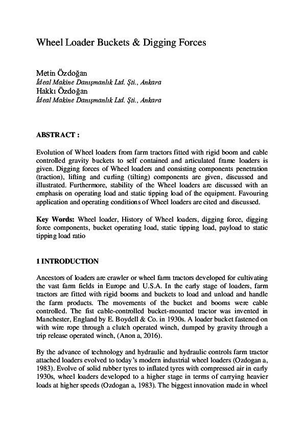 (PDF) Wheel Loader Buckets & Digging Forces Metin Ozdogan Academia.edu