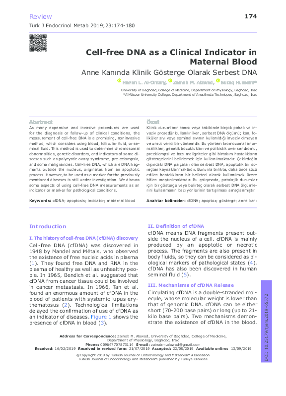 (PDF) Cell-free DNA as a Clinical Indicator in Maternal Blood