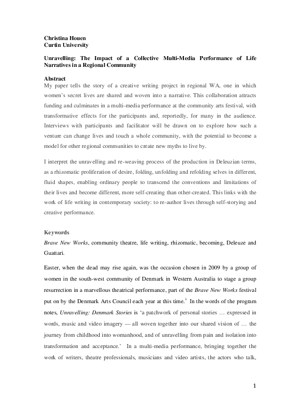 (PDF) Unravelling: The Impact of a Collective Multi-Media Performance ...