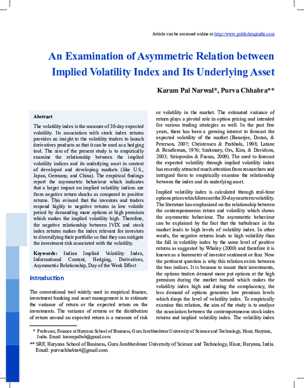 (PDF) An Examination of Asymmetric Relation between Implied Volatility ...
