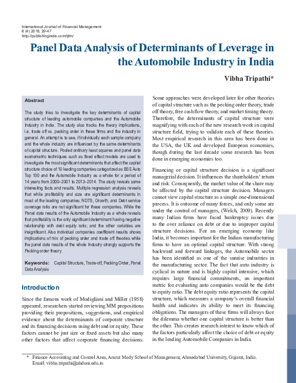 (PDF) Panel Data Analysis of Determinants of Leverage in the Automobile ...