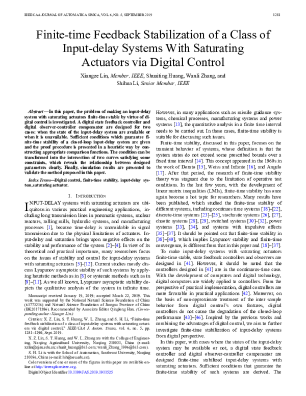 (PDF) Finite-time Feedback Stabilization of a Class of Input-delay ...