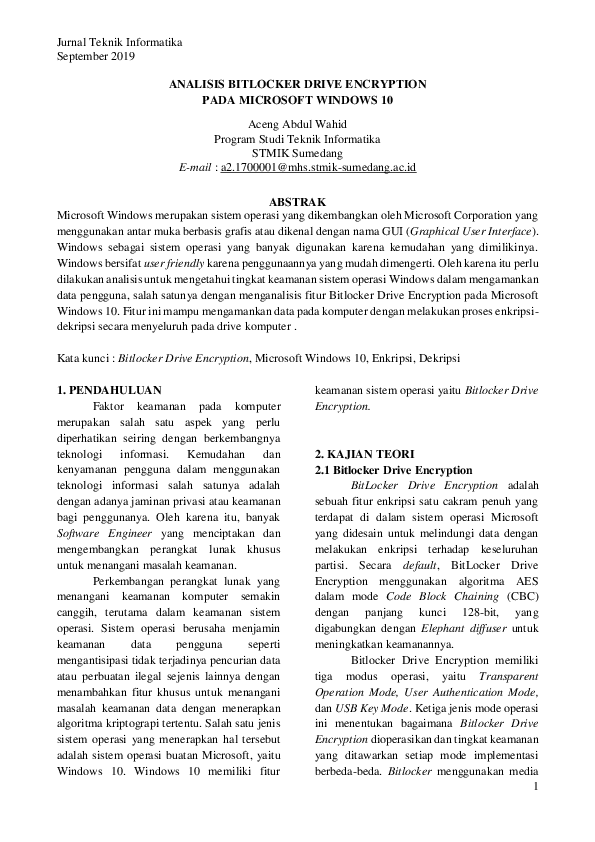 (PDF) ANALISIS BITLOCKER DRIVE ENCRYPTION PADA MICROSOFT WINDOWS 10