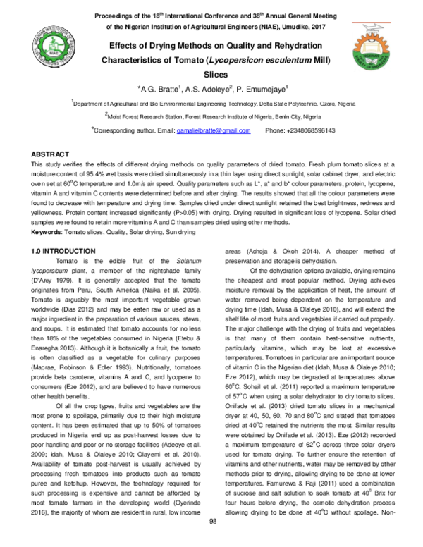 (PDF) Effects of Drying Methods on Quality and Rehydration ...