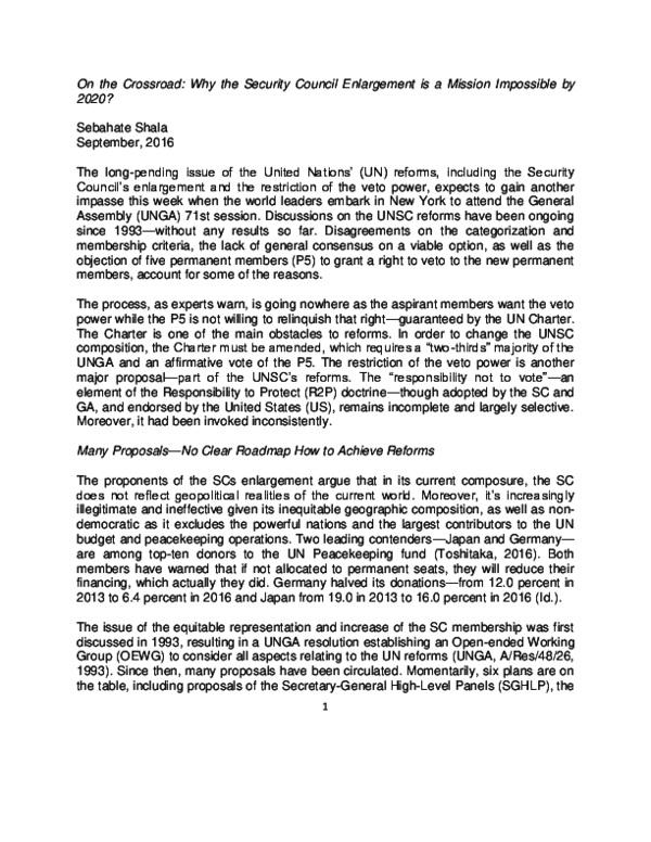 (DOC) On the Crossroad Why the Security Council Expansion is a Mission