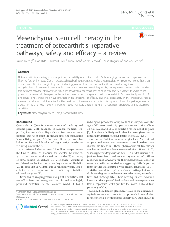(PDF) Mesenchymal stem cell therapy in the treatment of osteoarthritis ...