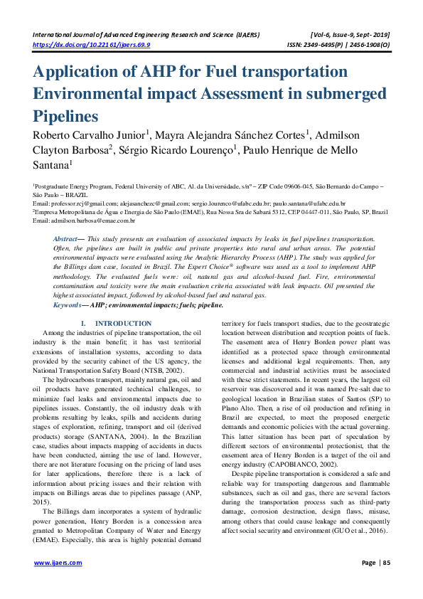 (PDF) Application of AHP for Fuel transportation Environmental impact ...