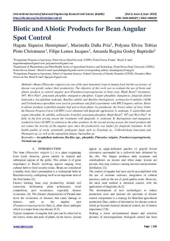 (PDF) Biotic and Abiotic Products for Bean Angular Spot Control