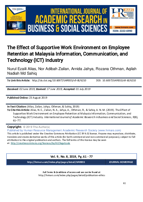 (PDF) The Effect of Supportive Work Environment on Employee Retention ...