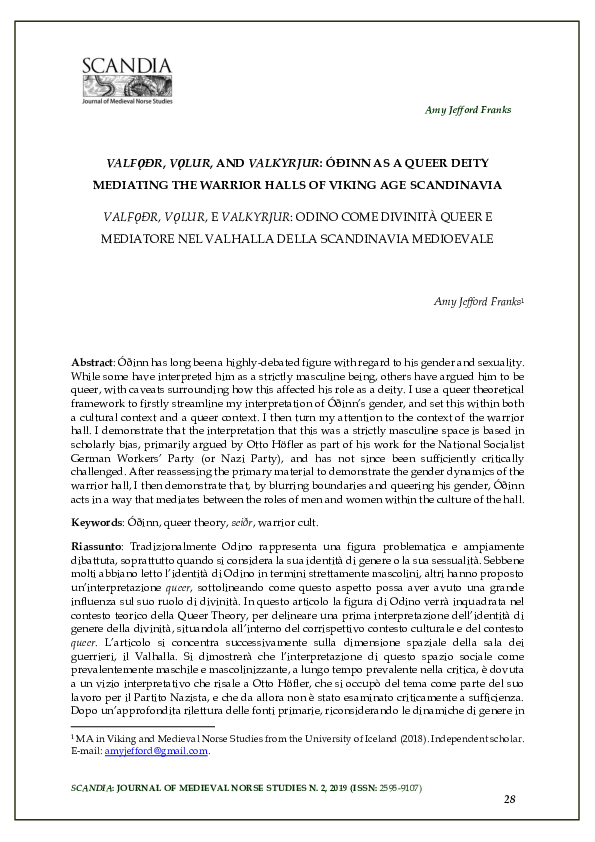 VALFǪÐR, VǪLUR, AND VALKYRJUR: ÓÐINN AS A QUEER DEITY MEDIATING THE WARRIOR HALLS OF VIKING AGE SCANDINAVIA