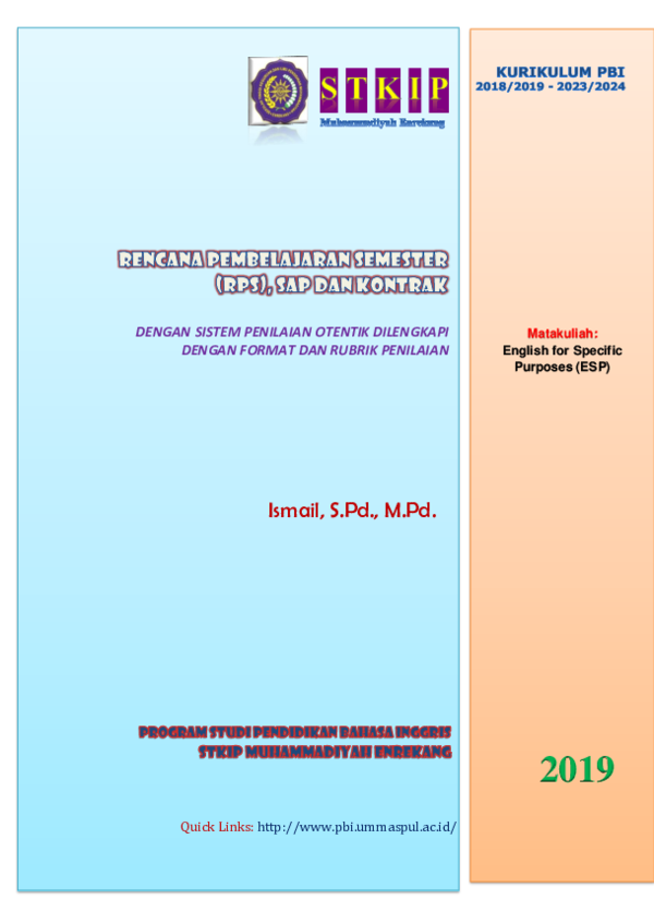 (PDF) RPS English for Specific Purposes (ESP): RENCANA PEMBELAJARAN ...