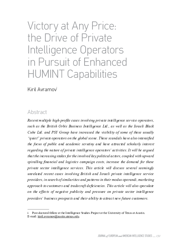 (PDF) Victory at Any Price: the Drive of Private Intelligence Operators ...