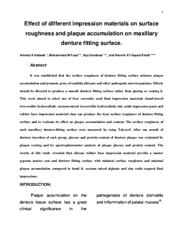 (PDF) Effect of different impression materials on surface roughness and ...