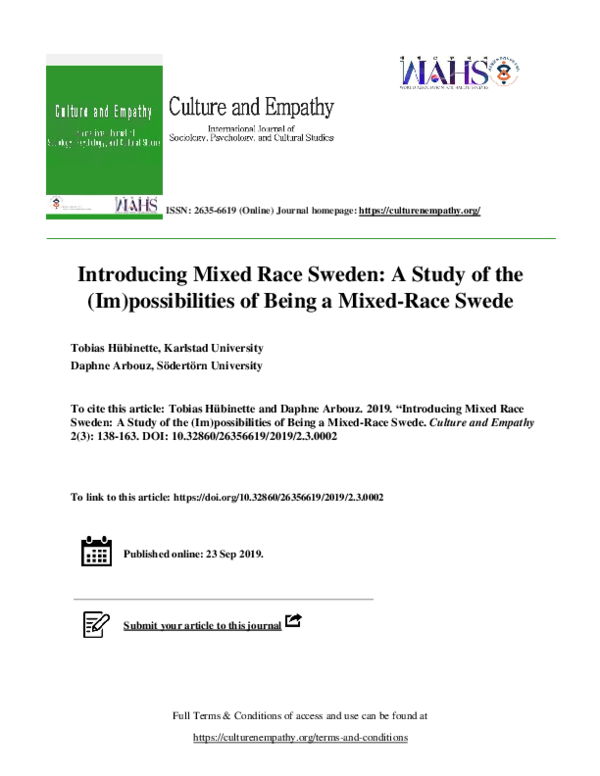 (PDF) Introducing Mixed Race Sweden A Study of the (Im)possibilities
