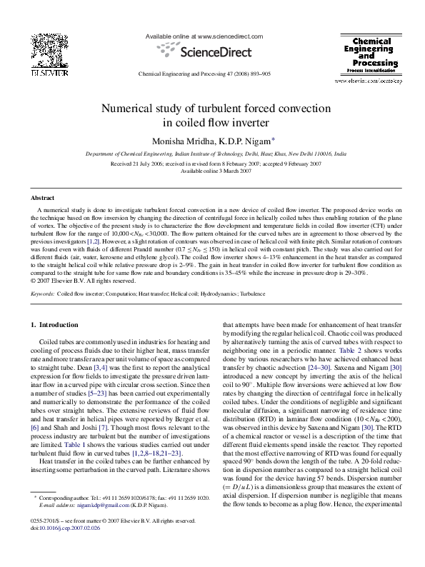 (PDF) Numerical study of turbulent forced convection in coiled flow ...