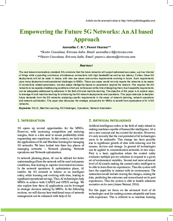 (PDF) Empowering the Future 5G Networks: An AI based Approach