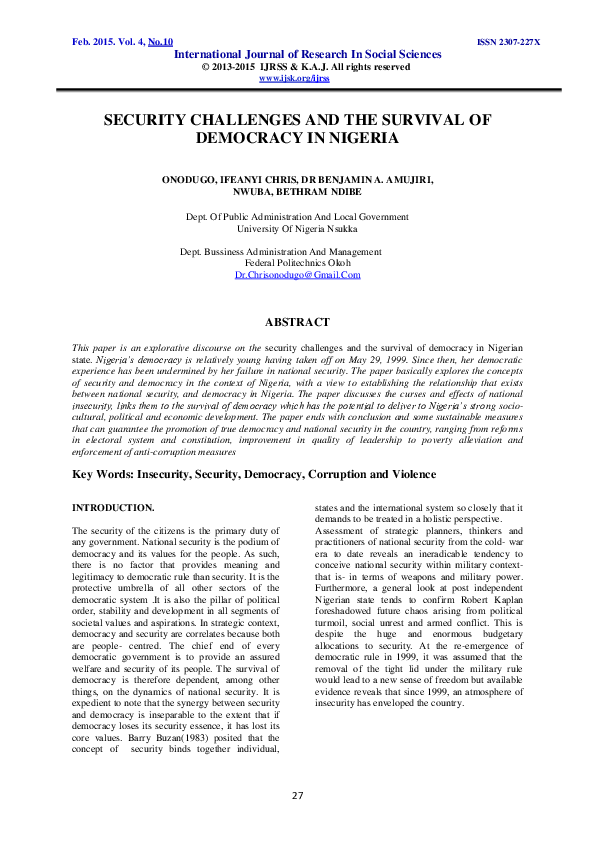 (PDF) SECURITY CHALLENGES AND THE SURVIVAL OF
