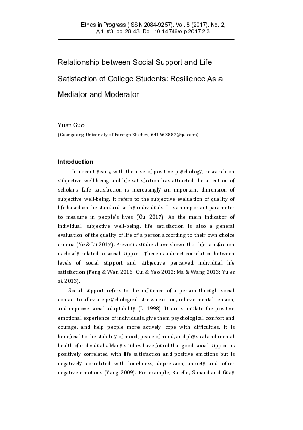 (PDF) Relationship between Social Support and Life Satisfaction of ...