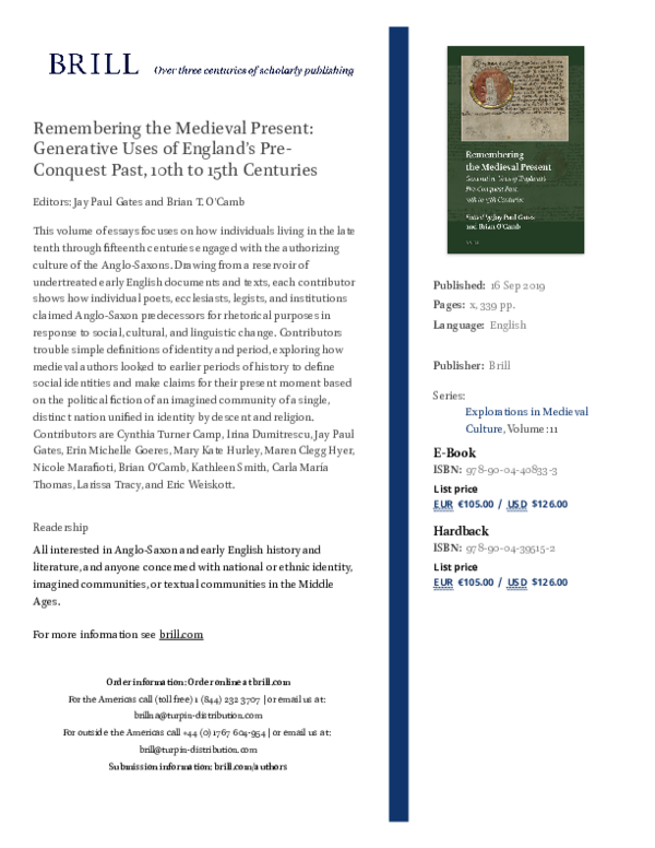 (PDF) Remembering the Medieval Present Generative Uses of England's