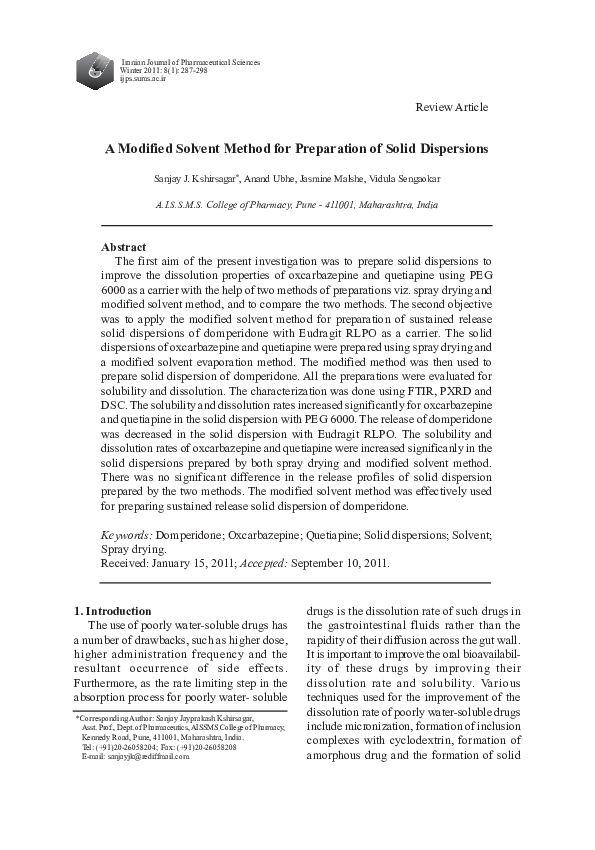(PDF) A Modified Solvent Method for Preparation of Solid Dispersions