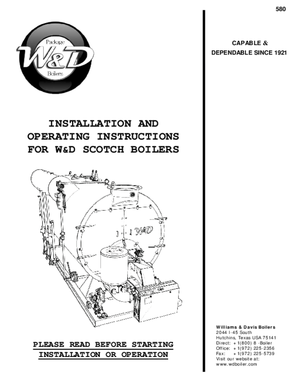 (PDF) INSTALLATION AND OPERATING INSTRUCTIONS FOR W&D SCOTCH BOILERS