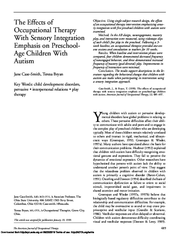 (PDF) The Effects of Occupational Therapy With Sensory Integration ...