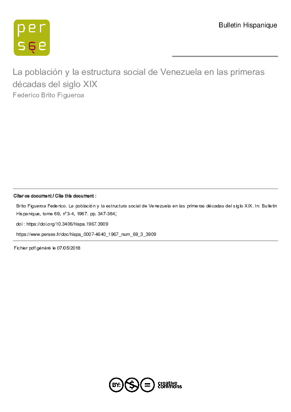 Bulletin Hispanique La población y Ia estructura social de Venezuela en
