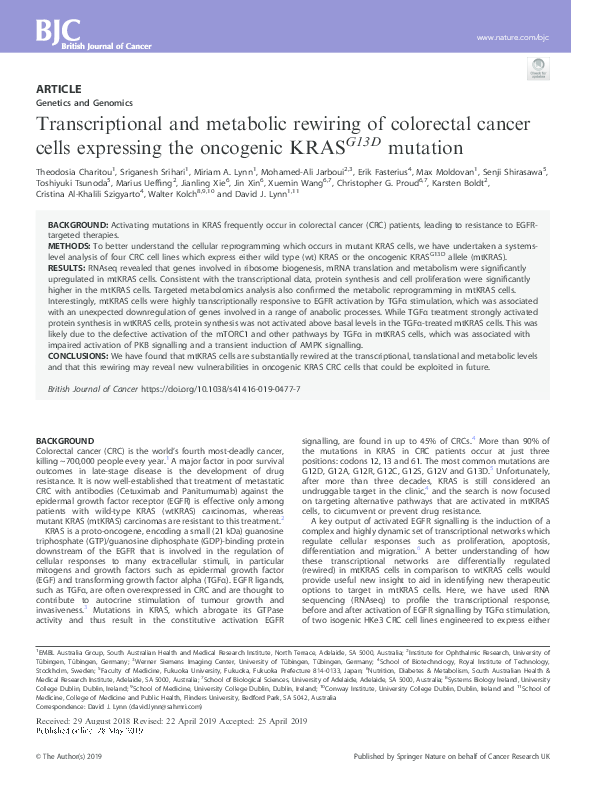 (PDF) Transcriptional and metabolic rewiring of colorectal cancer cells ...