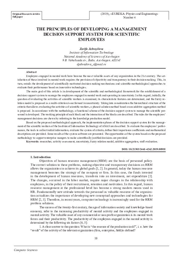 (PDF) THE PRINCIPLES OF DEVELOPING A MANAGEMENT DECISION SUPPORT SYSTEM ...