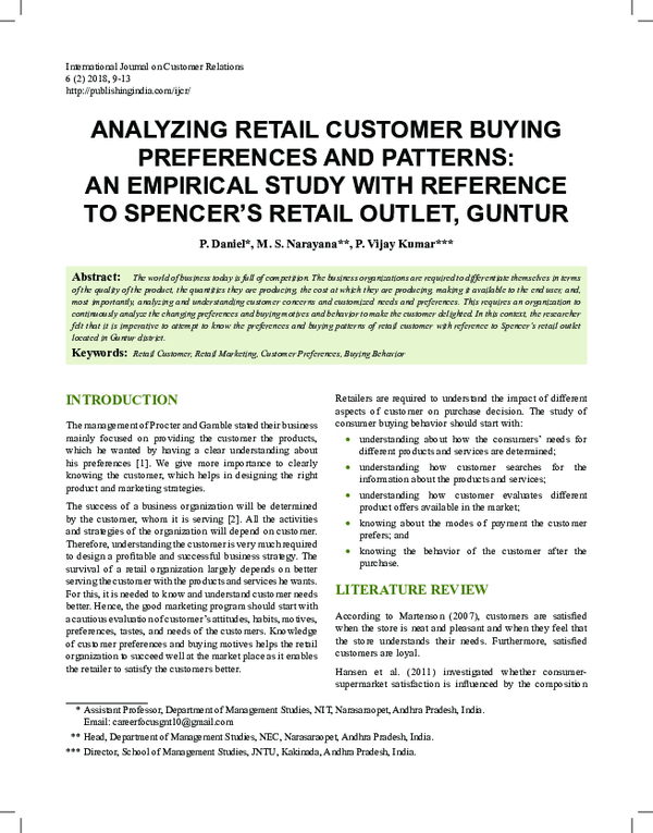 (PDF) ANALYZING RETAIL CUSTOMER BUYING PREFERENCES AND PATTERNS: AN ...