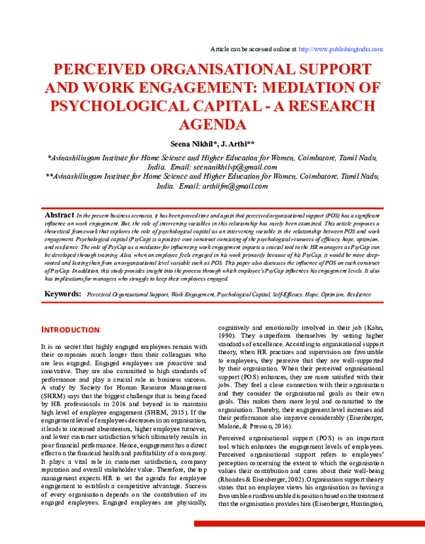 (PDF) PERCEIVED ORGANISATIONAL SUPPORT AND WORK ENGAGEMENT: MEDIATION ...