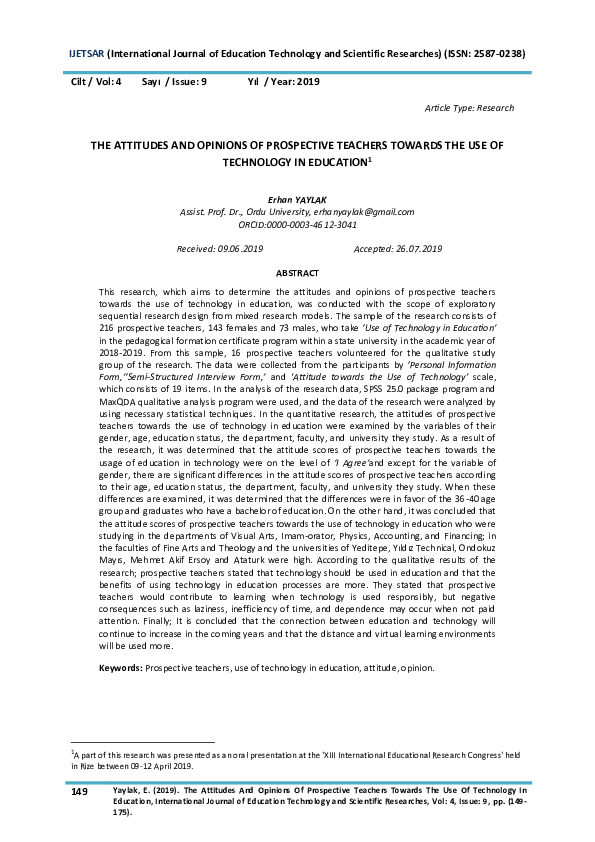 (PDF) The Attitudes And Opinions Of Prospective Teachers Towards The ...