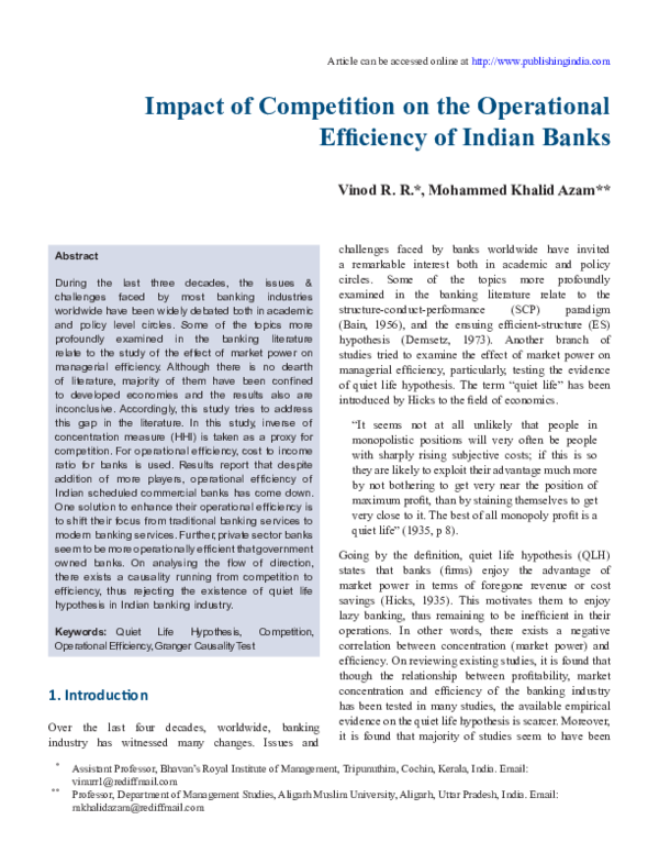 (PDF) Impact of Competition on the Operational Efficiency of Indian Banks