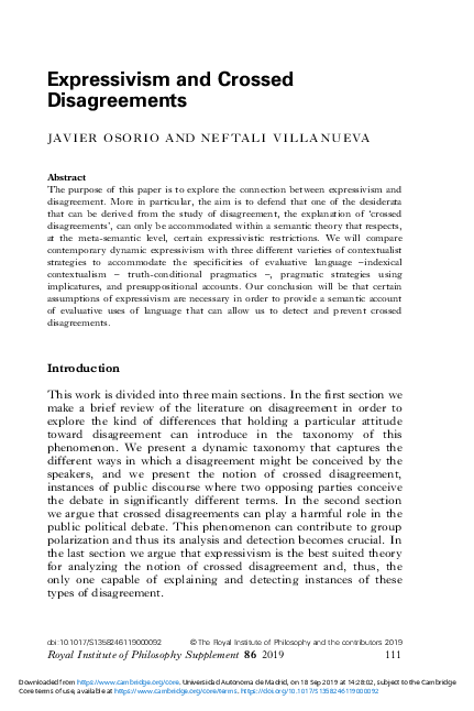 (PDF) Expressivism and Crossed Disagreements