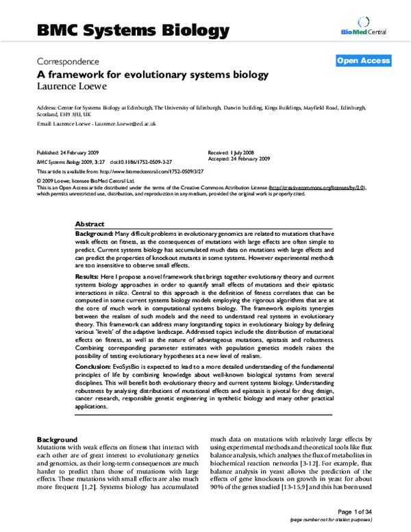 (PDF) A framework for evolutionary systems biology