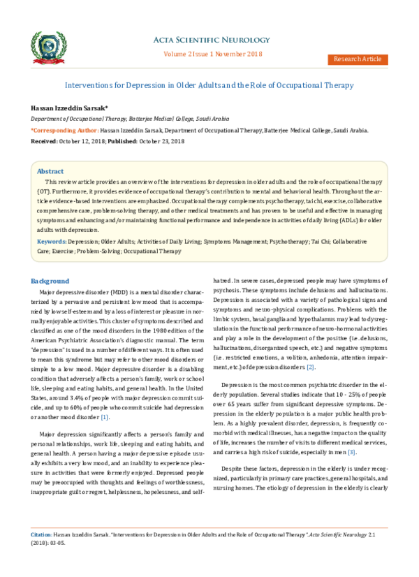 (PDF) Interventions for Depression in Older Adults and the Role of ...