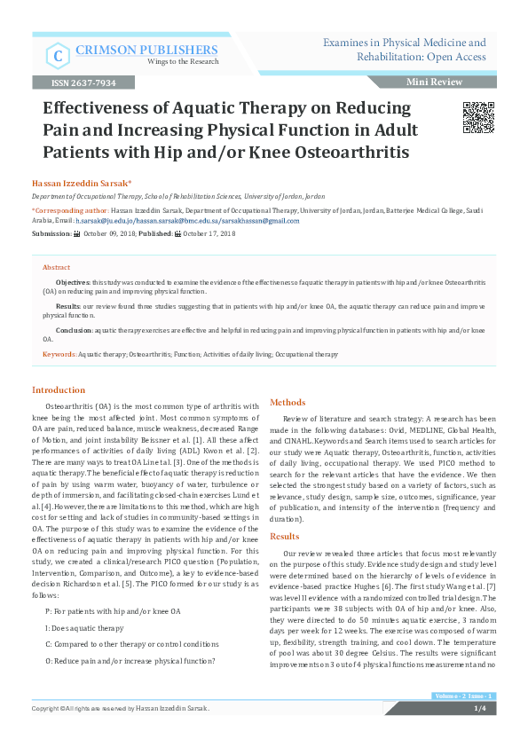 (PDF) Effectiveness of Aquatic Therapy on Reducing Pain and Increasing ...