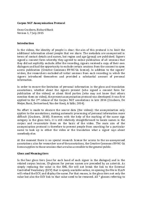 (PDF) Corpus NGT Anonymisation Protocol