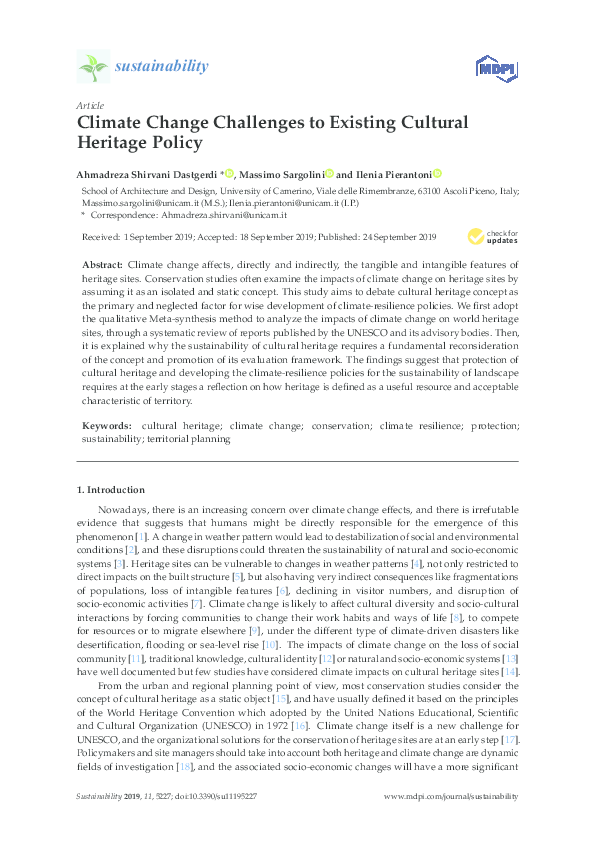 (PDF) Climate Change Challenges to Existing Cultural Heritage Policy