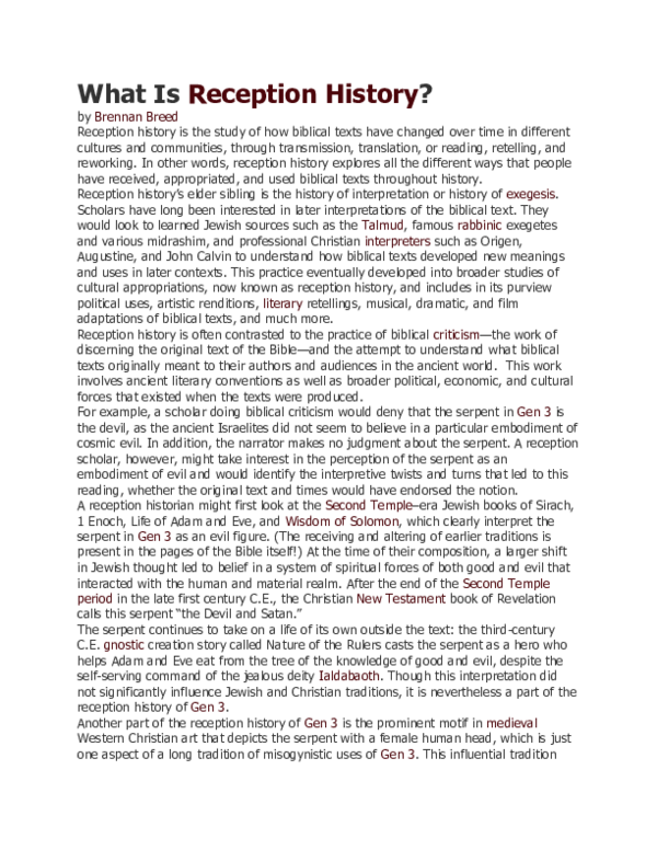 (DOC) What Is Reception History Ashagre Woldetsadik Academia.edu