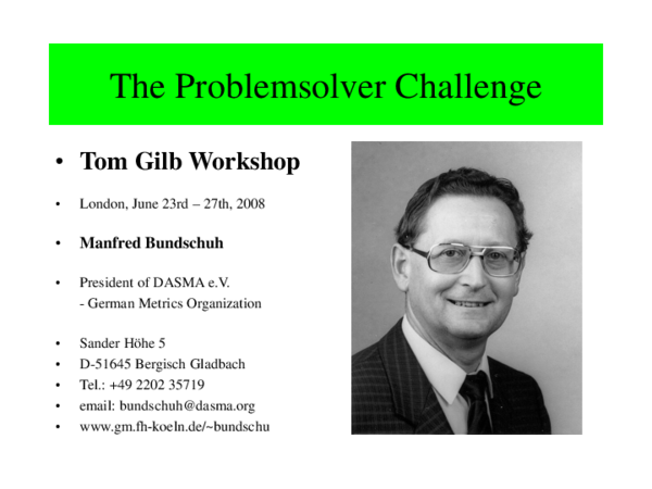 (PDF) The Problemsolver Challenge - Tom Gilb Workshop