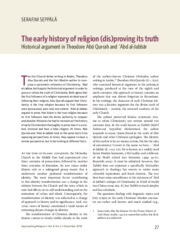 (PDF) The early history of religion (dis)proving its truth Historical