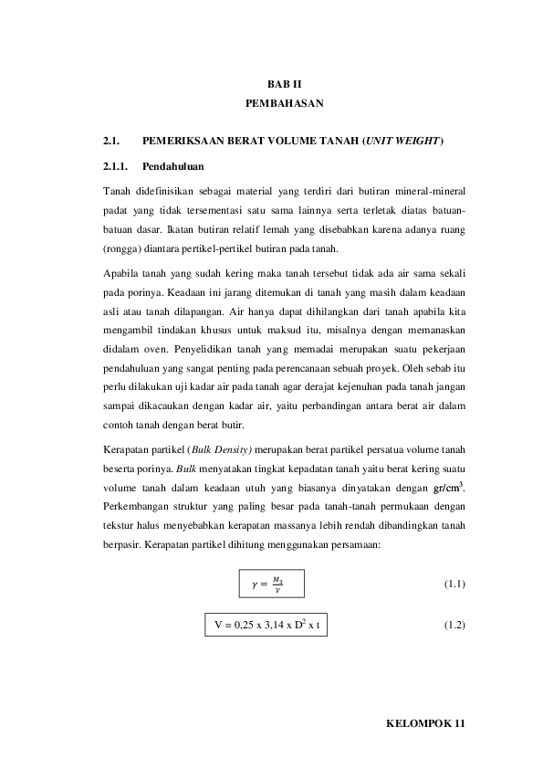 (DOC) BAB II PEMBAHASAN 2.1. PEMERIKSAAN BERAT VOLUME TANAH (UNIT WEIGHT