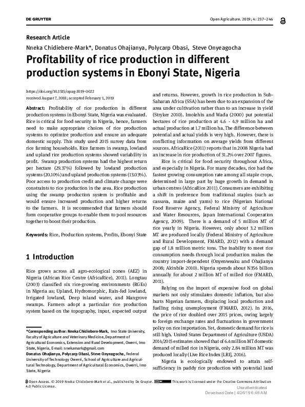 (PDF) Rice production in Nigeria. Literature Review. Selbut Longtau