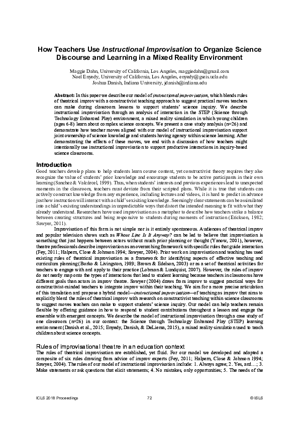 (PDF) How Teachers Use Instructional Improvisation to Organize Science ...